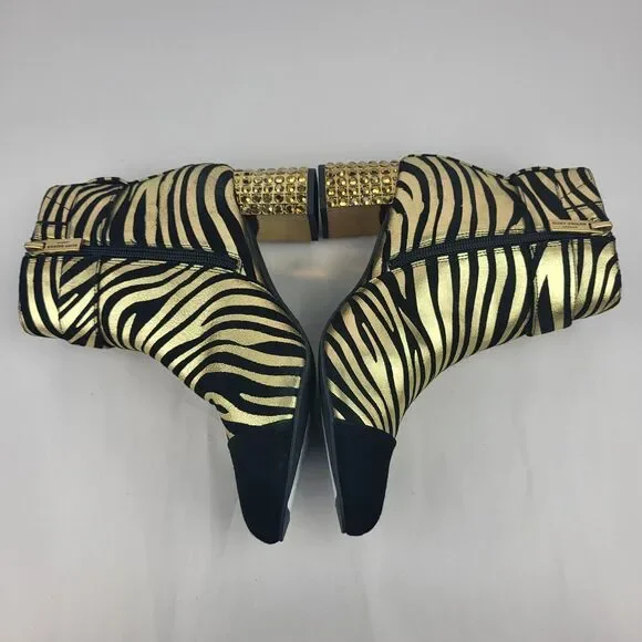 Kurt Geiger Women Zebra Print Black Gold Leather Stud Ankle Boots 6.5 - Picture 9 of 14